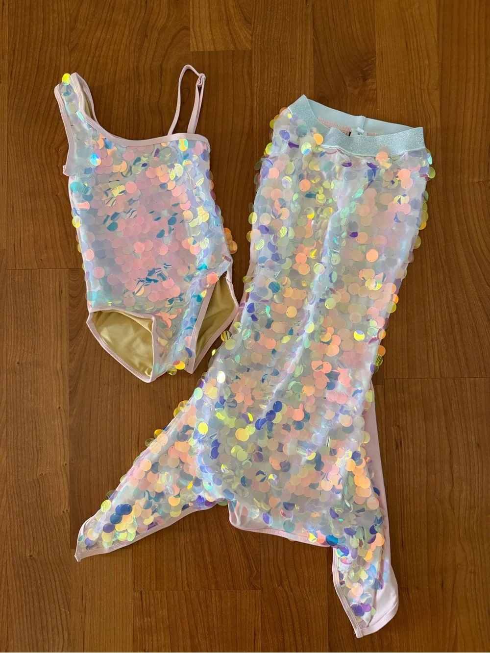 Lola and the Boys Paillette Mermaid Tail Skirt and Swimsuit Set - size 4/5